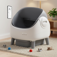 Bac à litière pour chat autonettoyant à double capteur de sécurité, contrôle par application, gris et blanc, sacs poubelles en plastique inclus pour chats d'intérieur