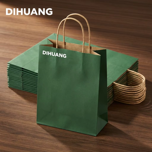 ถุงของขวัญกระดาษคราฟท์สีเขียวป่า เป็นมิตรกับสิ่งแวดล้อม จำนวนมาก สำหรับงานวันเกิด งานฝีมือ งานเทศกาล ซูเปอร์มาร์เก็ต บรรจุภัณฑ์กระดาษ ถุงกระดาษคราฟท์ - Product Image 1