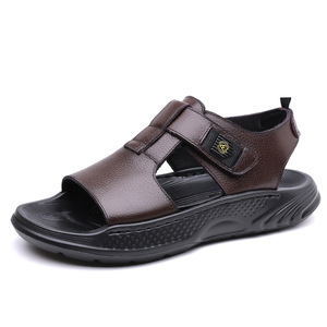 T-Strap Genuine Leather Sandals Men Open Toe Rubber Outsole Anti Slip Casual <b>Hook</b> Loop Summer Beach <b>Shoes</b> - Product Image 5