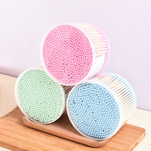 Coton-tiges double extrémité 500 pièces vert bleu rose multi-usages démaquillant nettoyage des oreilles bâtonnets en bois - Product Image 1