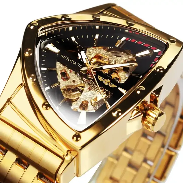 WINNER 526 Triangle Shape Irregular Luxury Skeleton Watch for Men Automatic Mechanical Forsining Wristwatch Stainless Steel