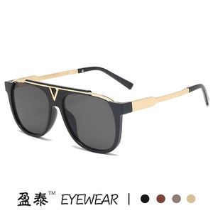 Eyewear <b>Oversized</b> V Shape <b>Sunglasses</b> UV400 Protection Unisex Plastic Metal Frame <b>Black</b> - Product Image 1