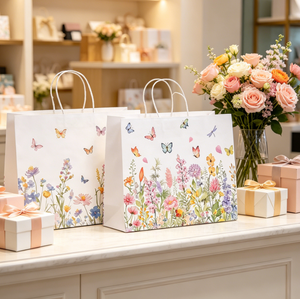 Sacs d'emballage en papier kraft de luxe à grande capacité, imprimés de fleurs et sur le thème de Noël, pour la promotion de vêtements en gros - Product Image 3
