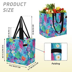 <b>Large</b> Colorful Floral Pattern <b>Canvas</b> Storage Shopping <b>Bag</b> Reusable Grocery <b>Bag</b> with Long Handles for Travel - Product Image 6