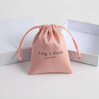 Pochette en velours rose pâle de luxe pour bijoux, sacs en velours personnalisés avec cordon de serrage, sacs d'emballage cadeau anti-poussière