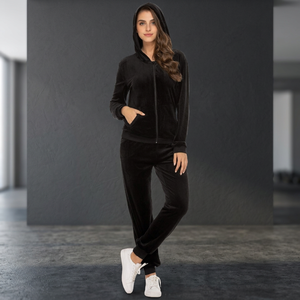 Women <b>Velour</b> <b>Tracksuit</b> 2 Piece Jogger Set Hooded Lounge Sportswear Custom Logo - Product Image 3