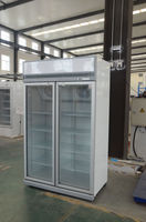 Congélateur vertical commercial à double porte vitrée, refroidissement par ventilateur, dégivrage automatique, en acier inoxydable, pour supermarché
