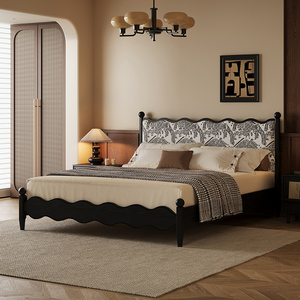 Stile retrò francese 1.8m in pelle frassino letto King Size moderno Ripple Design antico per piccolo appartamento camera da letto matrimoniale - Product Image 5
