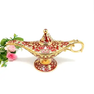 SHINNYGIFTS Thanksgiving Gifts Metal Craft Enamel Hand Painted Colored Zinc Alloy Wishing lamp Aladdin lamp