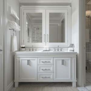 Meuble de salle de bain moderne avec tiroirs muraux, armoire en ardoise, vasque et miroir LED, ensemble personnalisé pour hôtel - Product Image 2