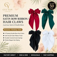 4 Pièces Barrettes Élégantes en Satin Soyeux avec Nœuds, Pinces Métalliques, Design Français, Longue Queue, GUIYAN ZG-1735, Cadeau pour Femmes et Filles