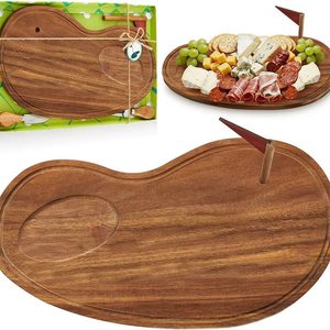 Ensemble de planches à fromage en bois créatives, forme irrégulière, avec porte-drapeau, pour plateau de charcuterie, couleur bois naturel - Product Image 1