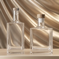 Bouteille en verre super flint carrée de 500 ml, 700 ml, 750 ml avec bouchon plat pour l'emballage de vin, gin, vodka, tequila – Vente en gros