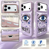 Coque de téléphone brillante style doudoune en PU avec motif œil graffiti, antichoc et protectrice, compatible avec iPhone 15-17 Pro