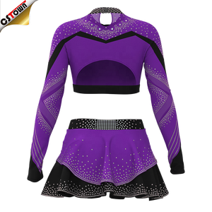 प्रतियोगिता की घटनाओं के लिए स्पार्कल गैंडों के साथ युवा लड़कियों के लिए बैंगनी कस्टम चीयर। - Product Image 6