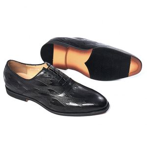 Chaussures habillées en cuir véritable pour hommes, à lacets, pour l'hiver, le printemps, l'été, l'automne, formelles, de style Oxford, avec semelle en caoutchouc, pour les mariages, le bureau - Product Image 2