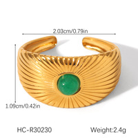 Bague vintage française en pierre naturelle, bague ouverte en acier inoxydable plaqué or, bijoux polyvalents pour femmes