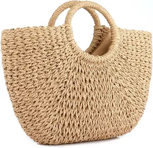 Wholesale Customized New Design Big Handmade Woven Natural Straw Clutch Tote Beach Bags Summer Women Handbags 2023 For Women
