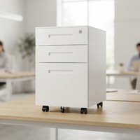 STORION Armoire de rangement métallique moderne en acier à 3 tiroirs avec roulettes multidirectionnelles grande capacité pour bureaux et écoles
