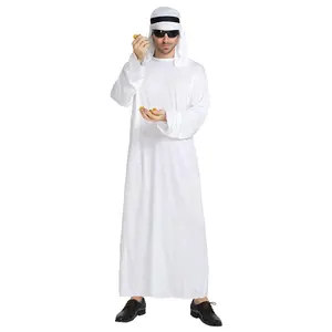 Halloween Cosplay Costume Set Sheik Árabe Branco Robe Traje Príncipe Árabe para Homens