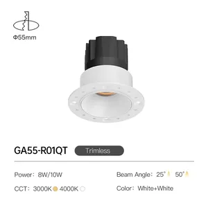 XRZLux Deep Anti-Glare LED COB Downlight Cut-out 55mm 8W 10W Recesso LED Downlight Alumínio Teto Spotlight Iluminação Interior