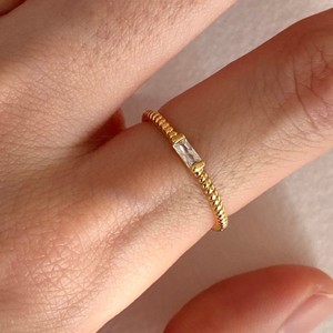 VIANRLA-anillos de apilamiento de oro para mujer, Plata de Ley 925, Circonia cúbica transparente, baguette, anillos finos - Product Image 1