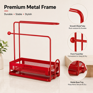 <span class=keywords><strong>Portasciugamani</strong></span> doppio in metallo da appoggio, non pieghevole, <span class=keywords><strong>per</strong></span> lavello da cucina, con scarico e portaoggetti, senza installazione - Product Image 4