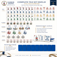 Tuiles de Mahjong en acrylique épais à quatre couches Harbor Lights, dos bleu, motif phare et bouée, taille tournoi