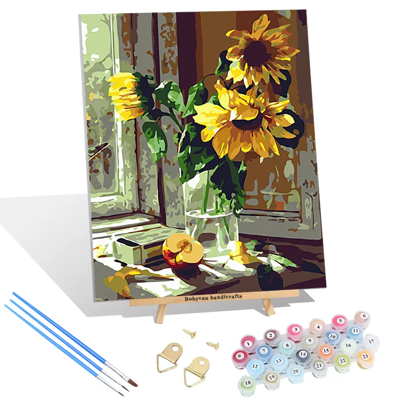 Apple And Sunflower painting by numbers Hand Painted Canvas Diy Paint By Numbers forAdults