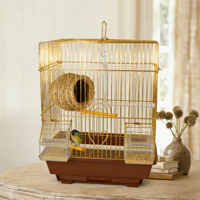 Cage à oiseaux pliable classique en fer doré Aier, légère, pour perroquet, perruche, perruchette - Durable, écologique, 1,0 kg, tous les accessoires inclus