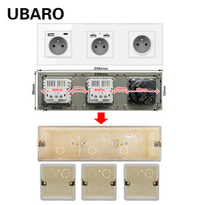 Ubaro French Style <b>Wall</b> <b>Socket</b> 16A Tempered Glass Panel Square Box Installation With Protection Door - Product Image 2