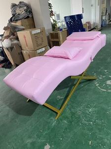 เตียงนวดเสริมสวยดีไซน์ใหม่ หนังสีชมพู ฐานสแตนเลสโค้ง สำหรับต่อขนตา - Product Image 4