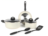 Set Peralatan Masak Panci dan Wajan Anti Lengket Premium 7 Buah dari Aluminium dengan Induksi, Set Peralatan Masak Aluminium, Gagang Dingin - Putih