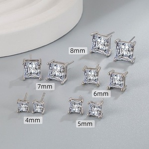 Square Zircon <b>Stud</b> <b>Earrings</b> White Gold Color Claw Setting Geometric Party Fashion Jewelry 4x4 5x5 6x6 7x7 8x8 10x10 - Product Image 3