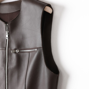 4901 Vente en gros Printemps Automne Femme Couleur unie Fermeture éclair <span class=keywords><strong>Gilet</strong></span> en <span class=keywords><strong>cuir</strong></span> <span class=keywords><strong>sans</strong></span> manches pour femmes - Product Image 5