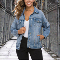 Veste en jean réversible pour femme, coupe ample mi-longue, décontractée, avec boutons recouverts de tissu, respirante, finition en coton