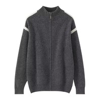 Cardigan en laine pure à 100 % pour homme, col montant contrastant avec fermeture éclair, haut décontracté, logo personnalisé disponible, prise en charge OEM/ODM