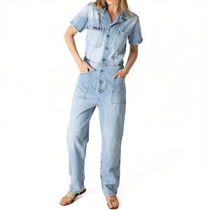 2023 à la mode femmes Denim combinaison combinaison Vintage boutonné pantalon conception personnalisée femmes barboteuses - Product Image 1