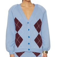 Großhandel Maßgeschneidertes Vintage Argyle V-Ausschnitt Strickjacke und Strickrock 2-teiliges Set Preppy Strickwaren Damen Pullover Set