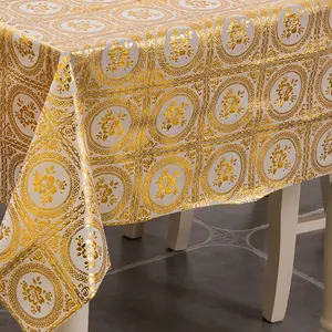 137cm Largura Grande PVC rendas luxo toalha de mesa selo dourado impressão pvc tabela tampa rolos