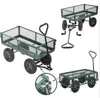 Chariot de jardin robuste en fonte, pliable, pneumatique 3.50-4, chariot à main à quatre roues, plateforme en maille, outils OEM, charge 250 kg