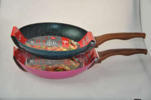 Wok antiadherente verde de <span class=keywords><strong>12</strong></span> pulgadas, sartén para freír Wok de 30cm, sartén antiadherente de piedra médica, juego de utensilios de cocina de aluminio Marnites con tapa - Product Image 2