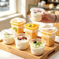 Gobelets à dessert ronds transparents de 220 ml en PP, résistants au four, avec couvercles et cuillères, pots en plastique pour yaourt, pouding et crème glacée