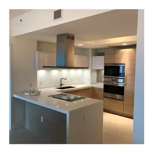 Armarios de cocina de diseño moderno para apartamentos, armarios de madera laminada con encimeras
