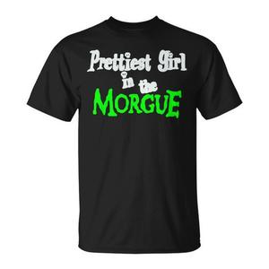 T-shirt unisexe à col rond et manches courtes, imprimé en sérigraphie, avec le motif « Prettiest Girl in the Morgue Gothic Y2k » - Product Image 2
