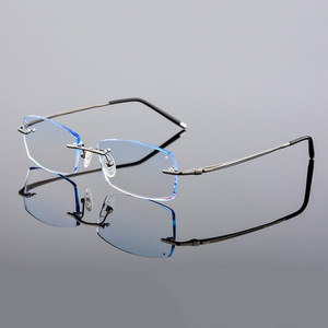 Montura de gafas sin montura de corte de diamante óptico para hombre con lentes graduadas de tinte degradado - Product Image 1