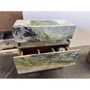 <span class=keywords><strong>Vasque</strong></span> de salle de bain en marbre vert naturel fait main, moderne, autoportante, avec dessus de plan et tiroirs, sur mesure - Product Image 1