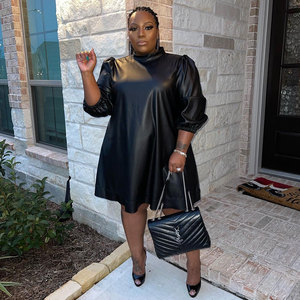 black plus size leather dress Lace-Up Mini ASH BROWN / 1X Shell 2 Women Sexy Plus Size PU