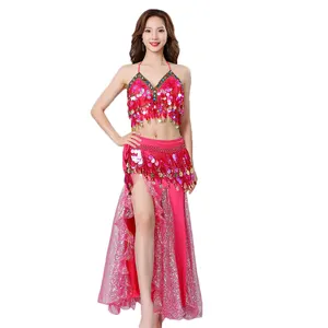 Newest Sexy sleeveless top with sexy skirt complete set for belly dance clothes