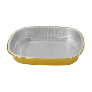 Hot Selling Gladde Wand Aluminiumfolie Voedsel Bakken Lade Zwarte Goud Rimpel Gratis Aluminiumfolie Container Met Deksels